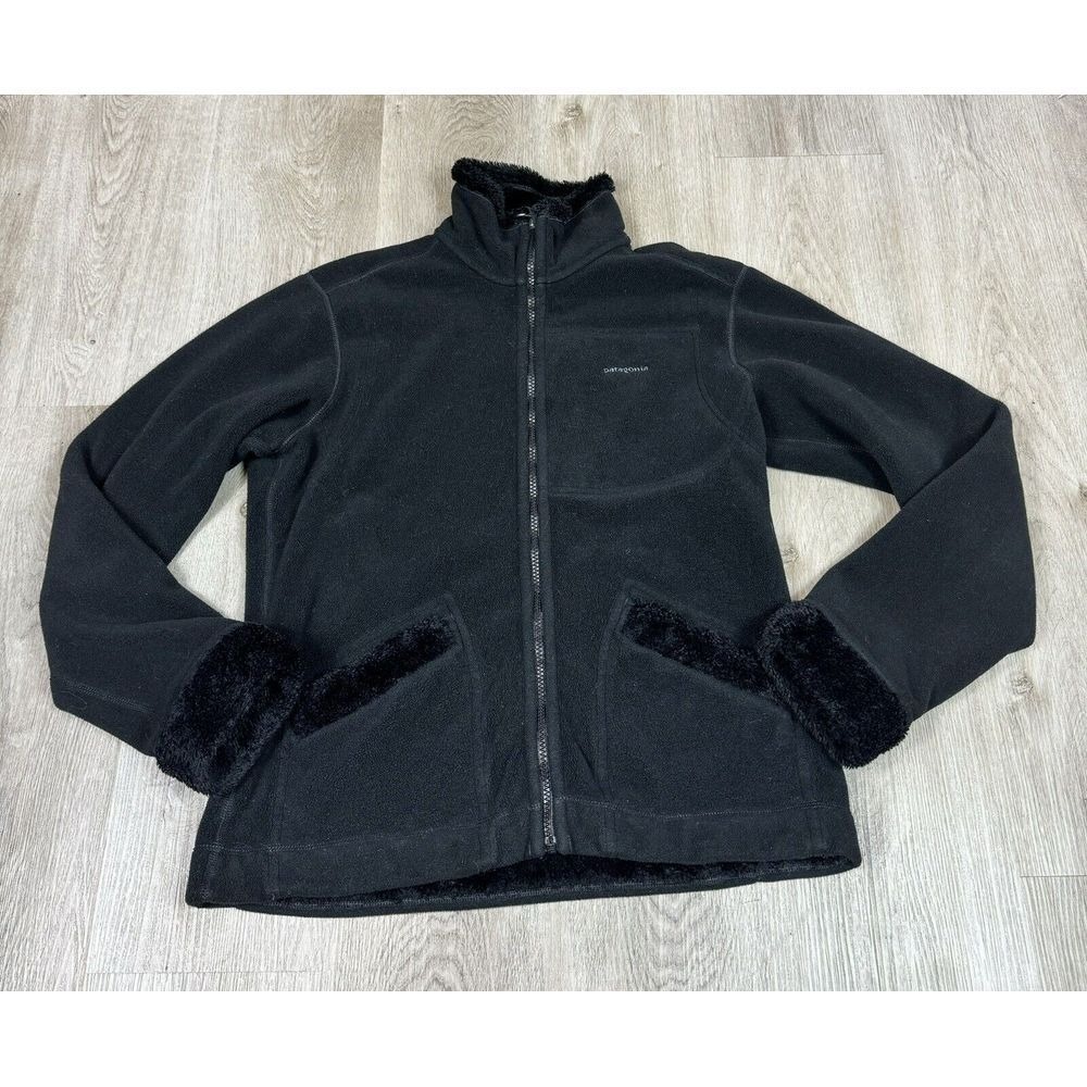 PATAGONIA Jacket Womens Large Black Synchilla Windzone Reversible Fleece‎ Lined